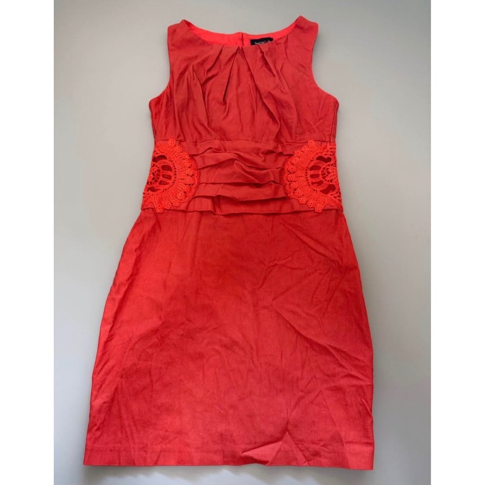 Teeze Me Womens Coral Orange Crochet Lace Side Cut Out Sheath Dress Size 7